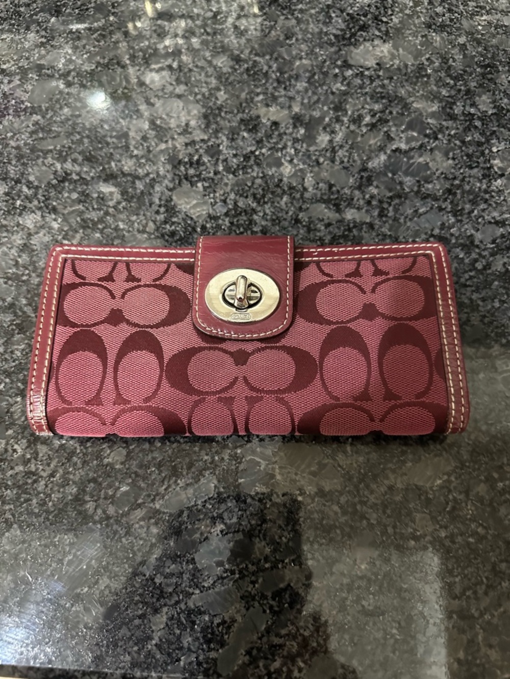 Coach Burgundy Signature Turnlock Continental Wallet